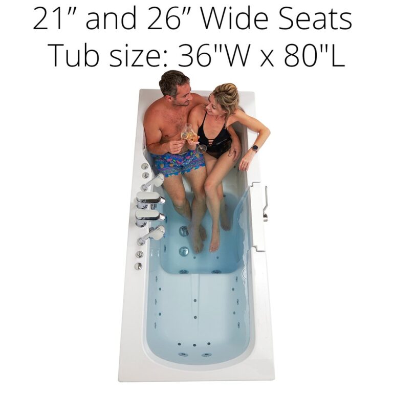 Big4two Two Seat Walk In Bathtub With Outward Swing Door Air Hydro Independent Foot Massage 36″x80″ 91cm X 203cm 52