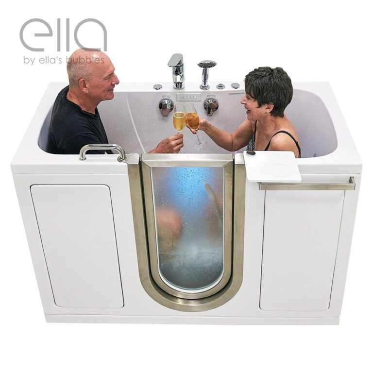 Ella Companion Two Seat Acrylic Walk-In Tub 32"x60 » (81x152cm), Technologie à double drain - companion pc model shot mid top down foot massage |